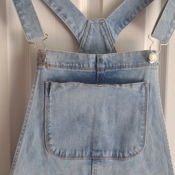 Forever 21 Cut Offs Denim Overalls Coveralls Chambray High Rise Frayed Shortalls - Picture 9 of 10